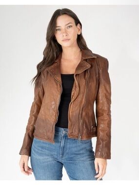 mauritius brown ombre lambskin leather moto jacket (free people)